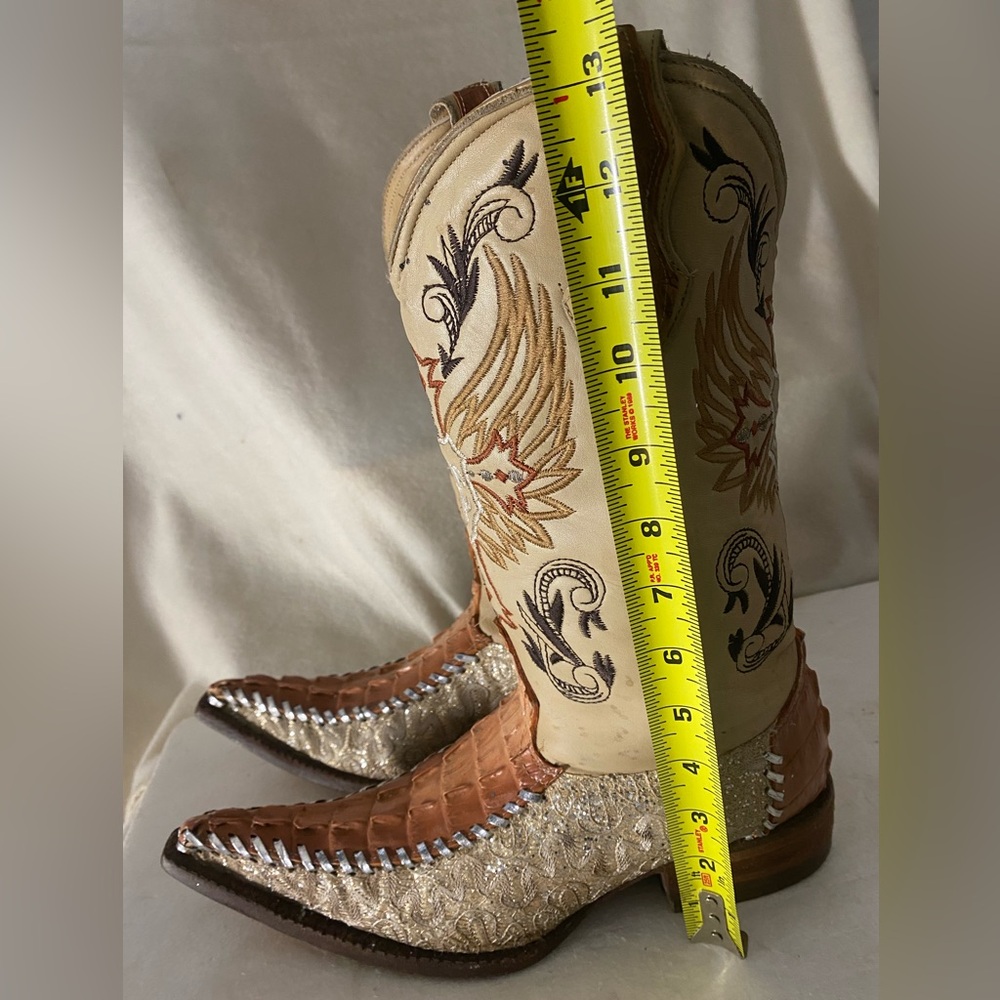 Carreta Men's Cowboy Brown, Cream, and Gold Embroider Glitter Size MEX-26-USA-7. - Picture 8 of 14